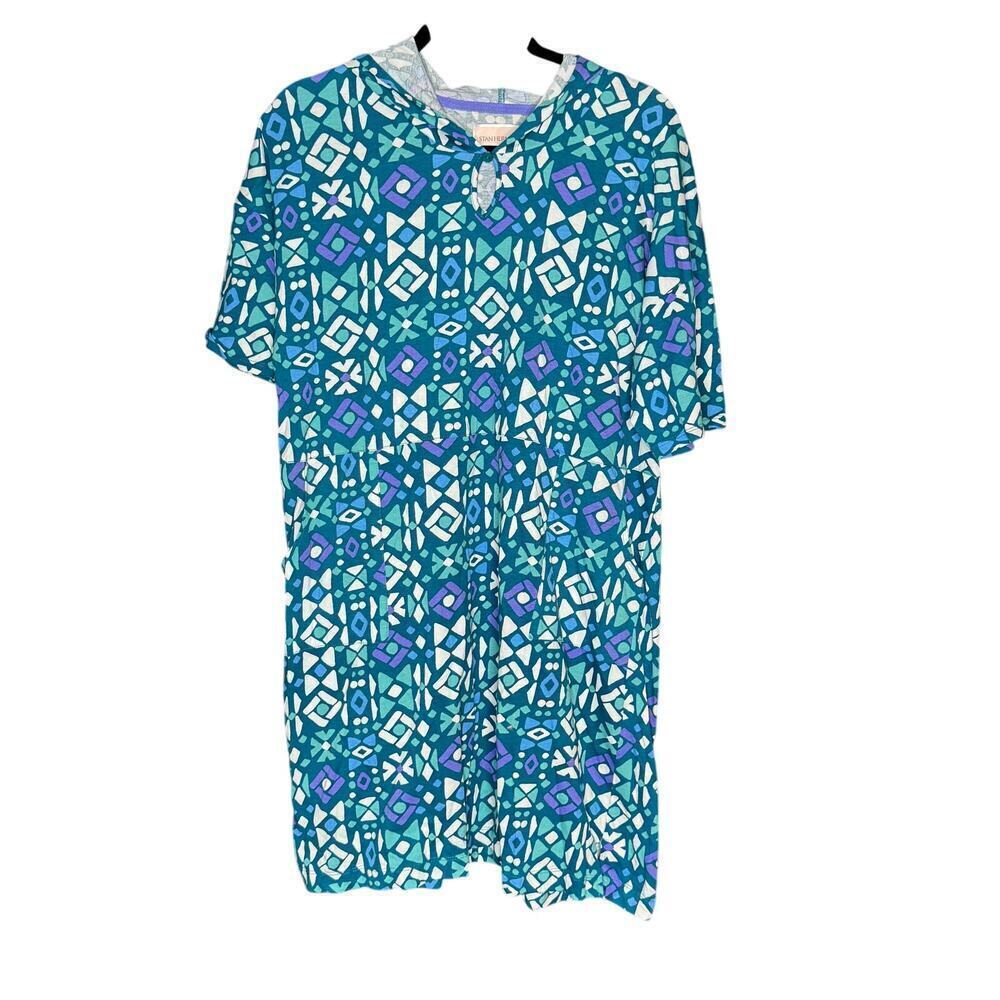 Stan Herman Women's sz Medium 100% Cotton Hooded Pullover Lounger Teal Wave Blue - Picture 2 of 7